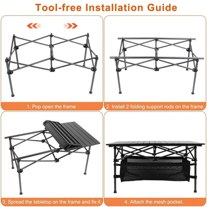 Folding Camping Table Portable Aluminum Roll-up Picnic BBQ Desk Outdoor Party