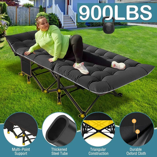 Cot XL Camping Cot with Thick Pad,Oversized Cots portable Bed Folding Cot 900LBS(Max Load) Double Layer Oxford Heavy Duty wCarry Bag