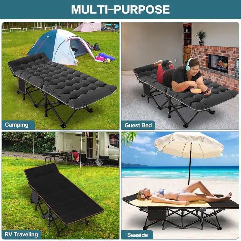 Cot XL Camping Cot with Thick Pad,Oversized Cots portable Bed Folding Cot 900LBS(Max Load) Double Layer Oxford Heavy Duty wCarry Bag