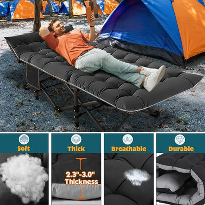 Cot XL Camping Cot with Thick Pad,Oversized Cots portable Bed Folding Cot 900LBS(Max Load) Double Layer Oxford Heavy Duty wCarry Bag