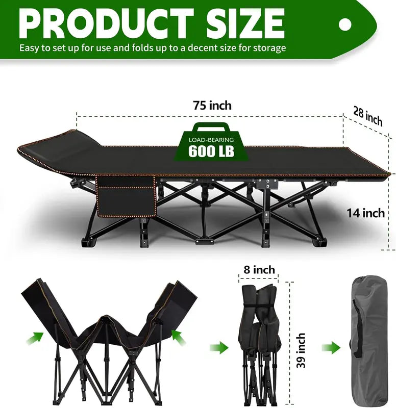 Cot XL Camping Cot with Thick Pad,Oversized Cots portable Bed Folding Cot 900LBS(Max Load) Double Layer Oxford Heavy Duty wCarry Bag